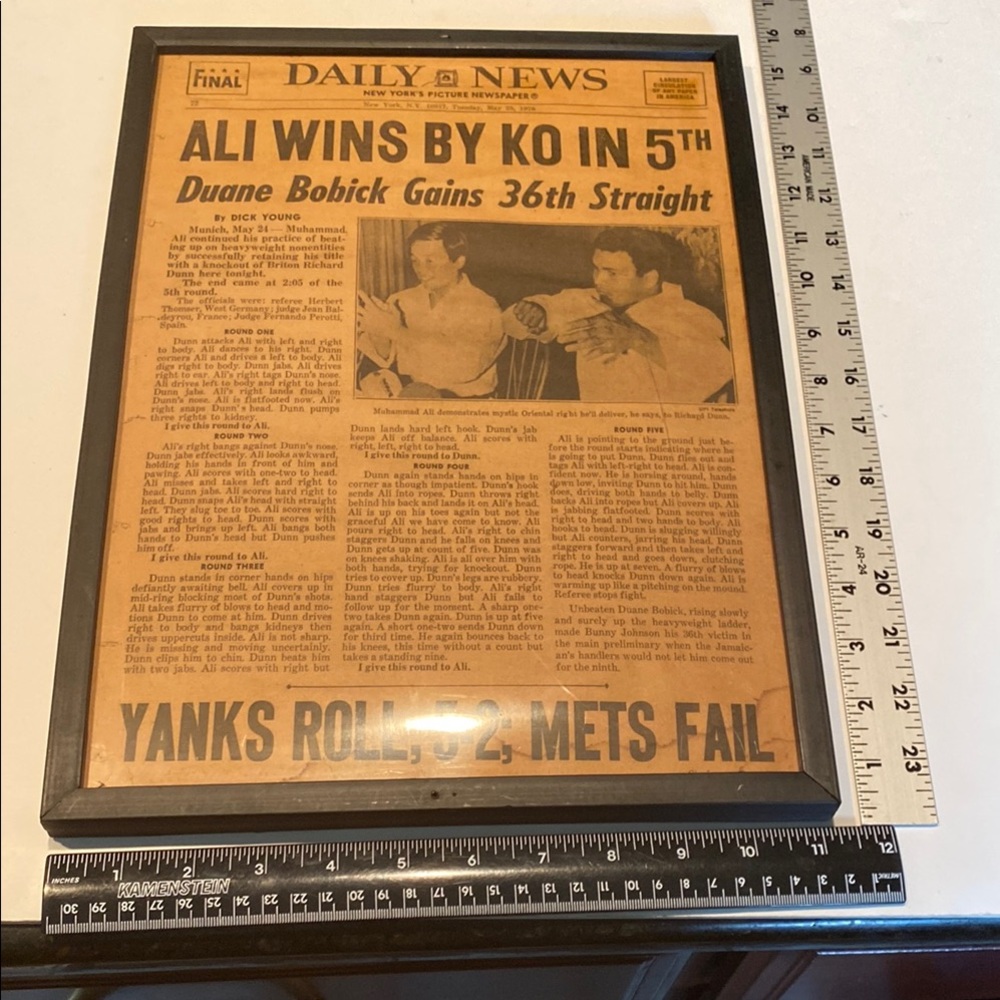 Framed NY Daily News 5/25/76 Ali Wins by KO in 5th